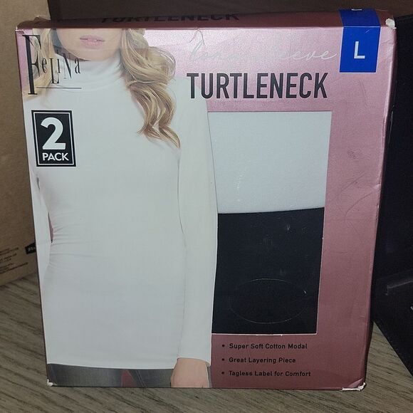Felina 2-Pack Women Turtlenecks Super Soft Modal Cotton • Black & White • Size L - Picture 11 of 11